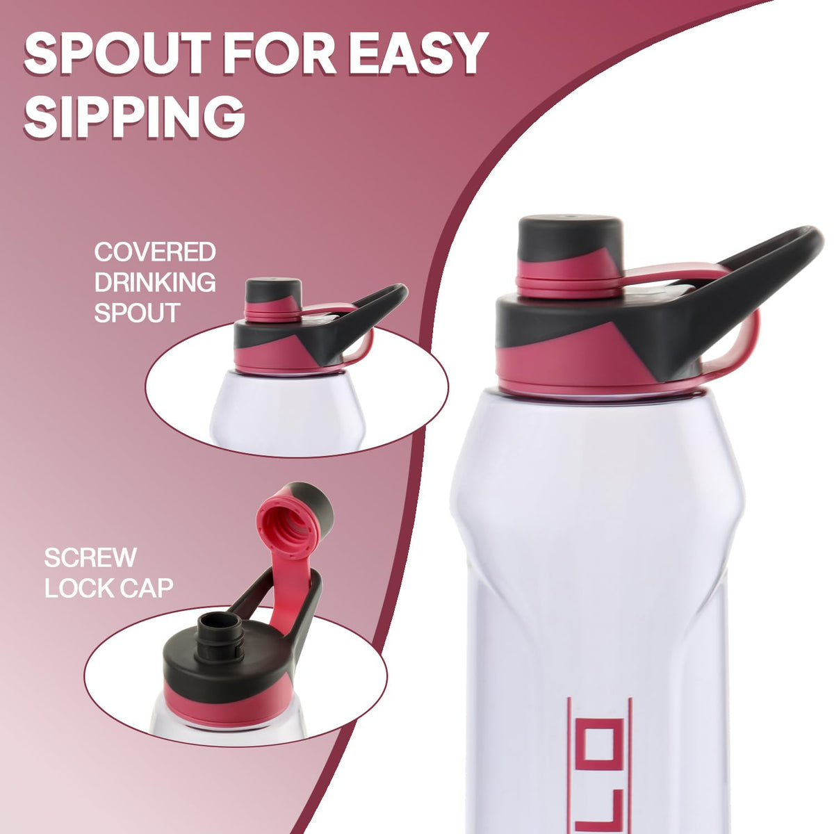 CELLO Fitbe Flip Cap Water Bottle For Daily Use 1000 ml, Black Pink | BPA Free, Reusable & Unbreakable Leakproof Lightweight Easy to Carry with Handle PET Water Bottle For Gym Office Indoor & Outdoor