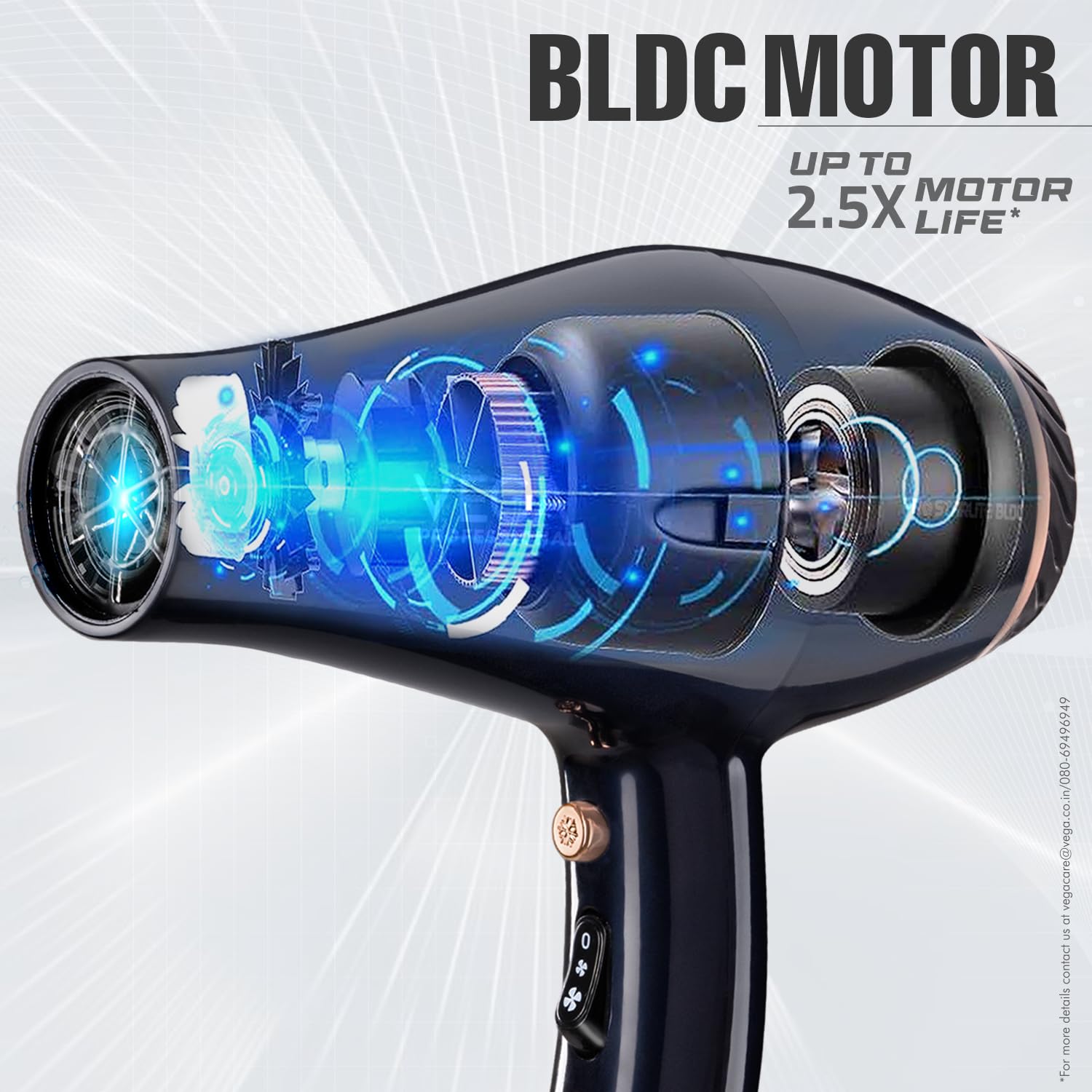 VEGA PROFESSIONAL Pro Starlite BLDC 2600W Hair Dryer for Women & Men | Professional Blow Dryer with Combination of 4 Heat & 2 Speed Modes, 16 Amp Plug Fast Hair Drying (VPPHD-12)