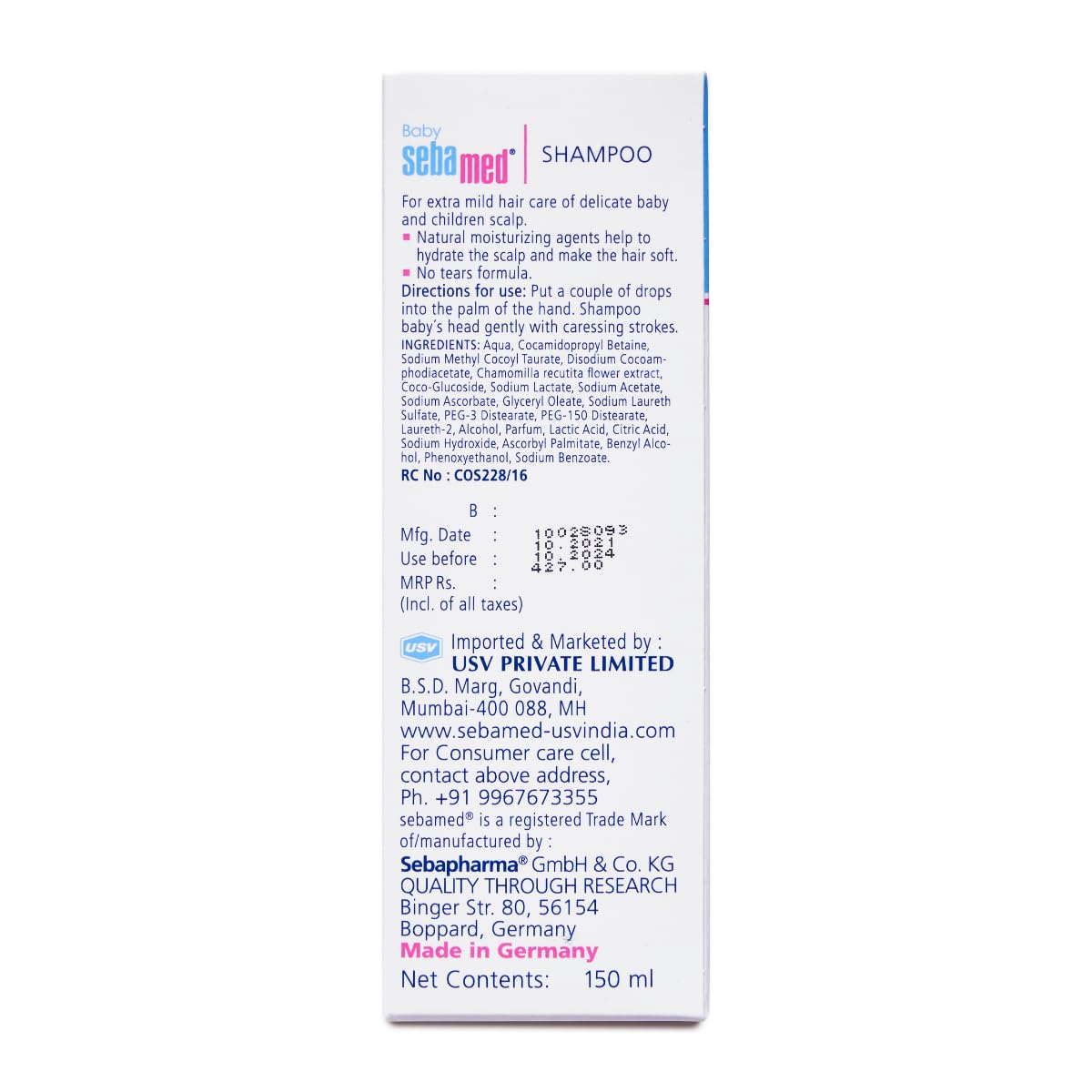 Sebamed Baby Shampoo 150 ml|pH 5.5| Ideal for Newborn’s delicate scalp| No Tears | (Pack of 2)