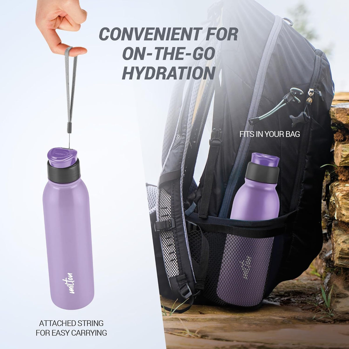 MILTON Caper 1000 Stainless Steel Water Bottle 870 ml, Single Walled, ISI Certified I Leak Proof Lid, Rust Proof I For School, Office, Gym I Purple