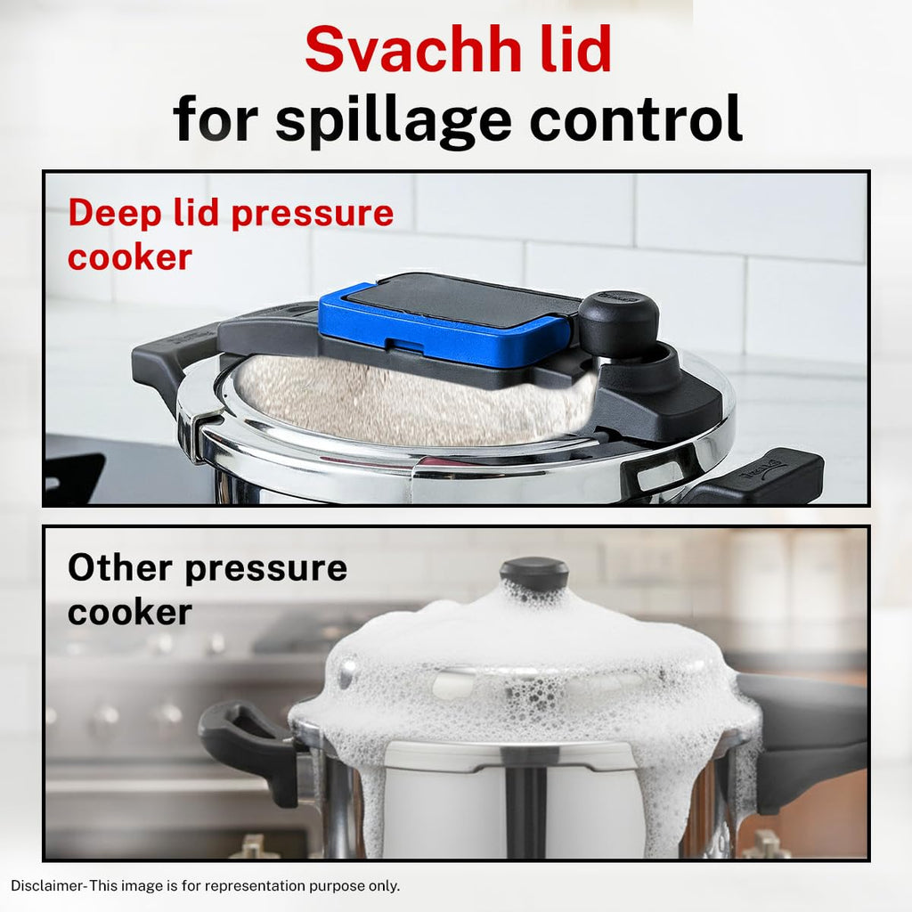 Prestige 5 Litre Hard Anodised Flip On Svachh Outerlid Pressure Cooker with Glass Lid|Deep lid for spillage control|Lid with single hand operation|Gas & Induction Compatible|5 Y warranty|ISI Certified
