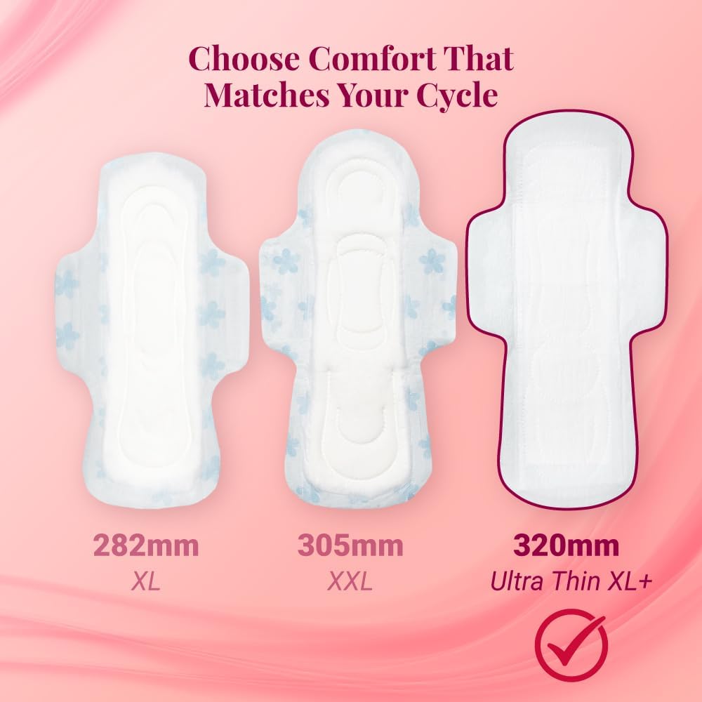 NIINE Naturally Soft Ultra Thin XL+ Sanitary Napkins |320mm Long|Cottony Soft Control Rashes