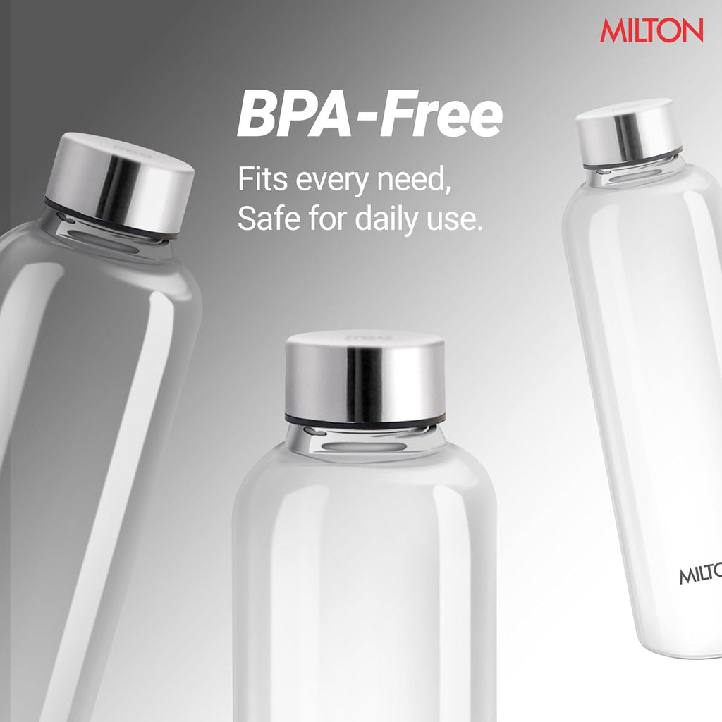 MILTON Costa 1000 Pet Water Bottle Set of 2, 1 Litre Each | Airtight & Leakproof Stainless Steel Lid | Unbreakable, BPA-Free, Reusable Plastic Fridge Bottles for Home, Office, School, Travel