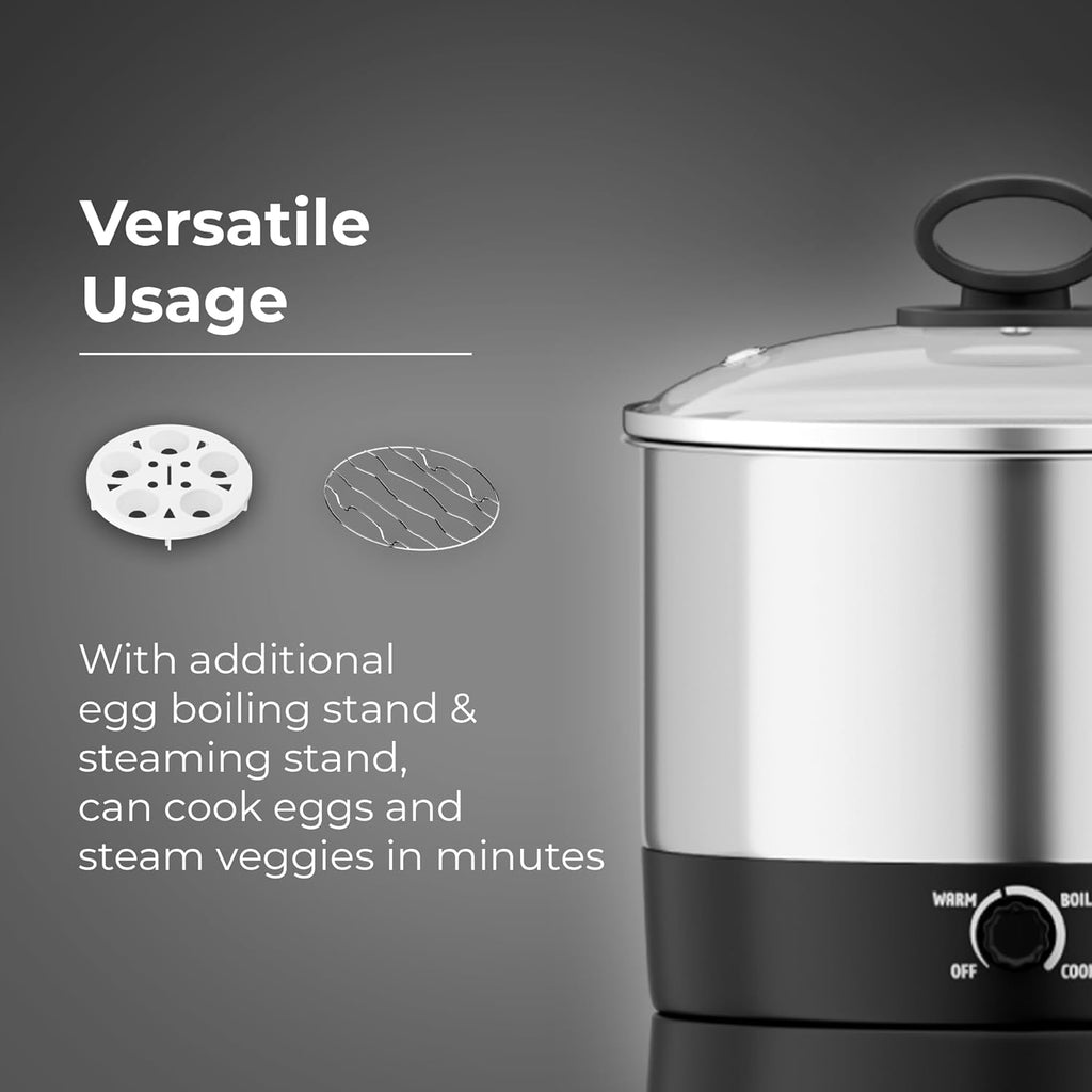 Butterfly Matchless Stainless Steel Multi Kettle 1.2 Litre | With Egg Rack, SS Stand | 600 Watts | For Hot Water, Tea, Coffee, Noodles, Egg Boiling, Soup | Dry Boil Protection | Silver