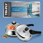 Milton Pro Cook Induction Cookware & Gas Stove Friendly Triply Stainless Steel Pressure Cooker 3.5 Litre with Dual Lid| Outer & Glass Lid | Gasket...