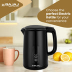 Bajaj KTP 1.5 Litre Digital Electric Kettle | Auto Shut-Off | Dry Boil Mechanism | Digital Temperature Display | 360-Degree Cordless Operation | 2-Yr Warranty By Bajaj 【Black】