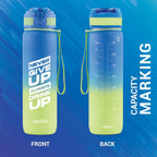 MILTON Gen'Z Water Bottle 1 ltr (Never Give Up), Motivational Water Bottles With Leak Proof Flip-Top Cap & Capacity Mark, Gym Bottle Sipper Water Bottle For Adults, Plastic, Blue