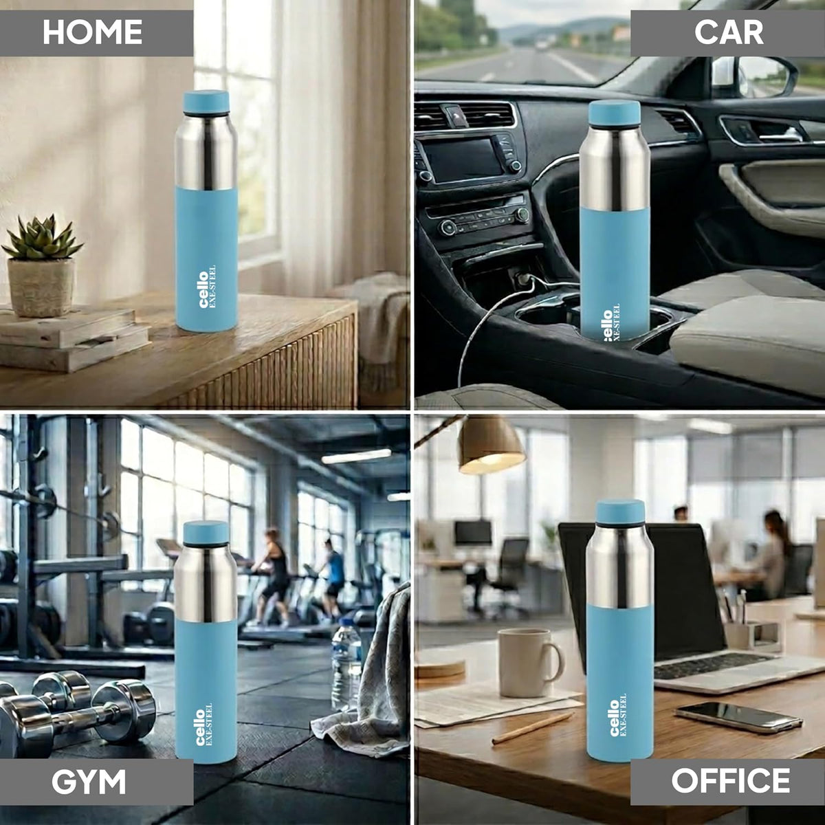 CELLO Arctic Stainless Steel Water Bottle for Office & Daily Use 1000 ml Blue | ISI Certified Fridge Safe Easy Grip Stylish Colorful Rustproof & Leakproof Steel Water Bottle for Travel Gym College
