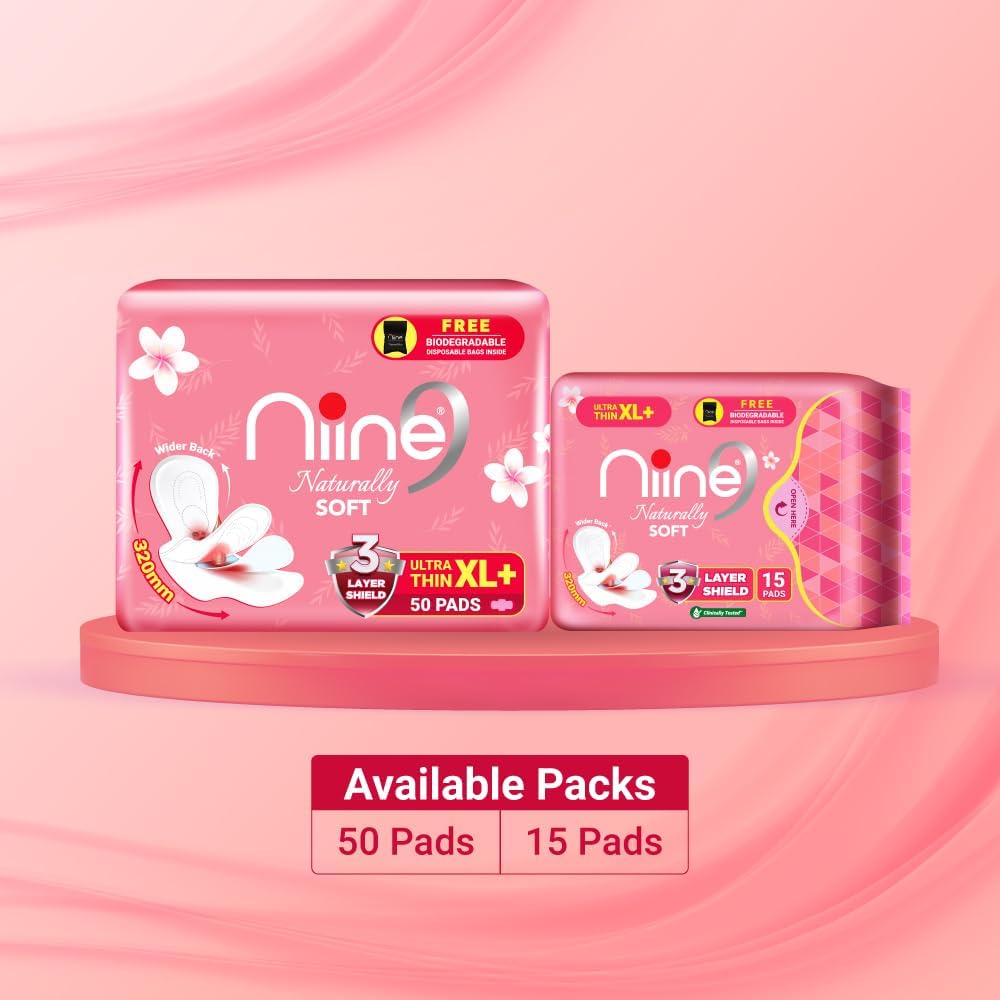 NIINE Naturally Soft Ultra Thin XL+ Sanitary Napkins |320mm Long|Cottony Soft Control Rashes