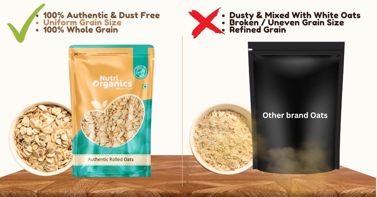 NutriOrganics Rolled Oats 1 Kg - Diet Food | 100% Wholegrain Jumbo Oats | Oats For Weight Management | High Fibre Breakfast | Rich In Protein (Pack of 2)