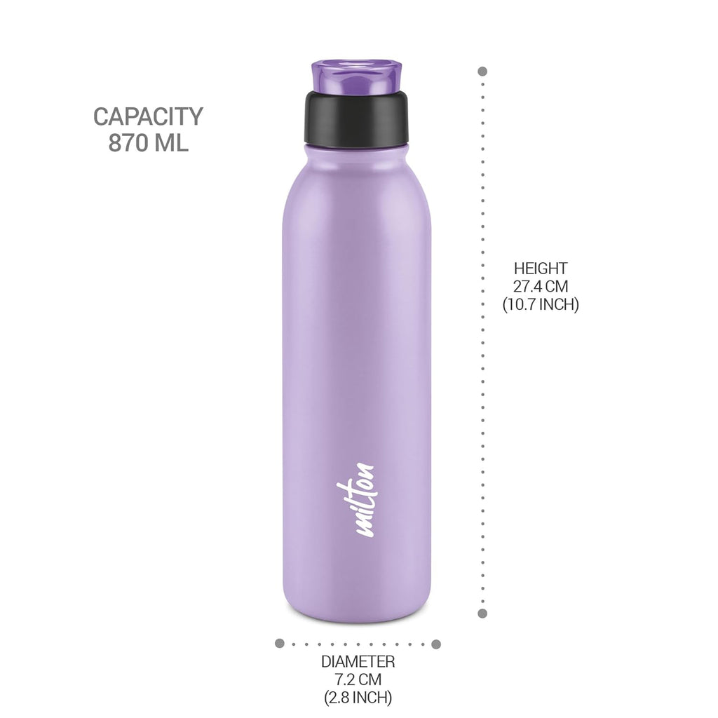 MILTON Caper 1000 Stainless Steel Water Bottle 870 ml, Single Walled, ISI Certified I Leak Proof Lid, Rust Proof I For School, Office, Gym I Purple