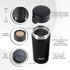 MILTON Go Electro 1.5L Fast Boil Kettle 1350W with 3x Safety Protection + 350ml Double Wall Vacuum Insulated Coffee Mug with Strainer, Stainless Steel Hot & Cold Combo for Home, Office, Travel,Gifting