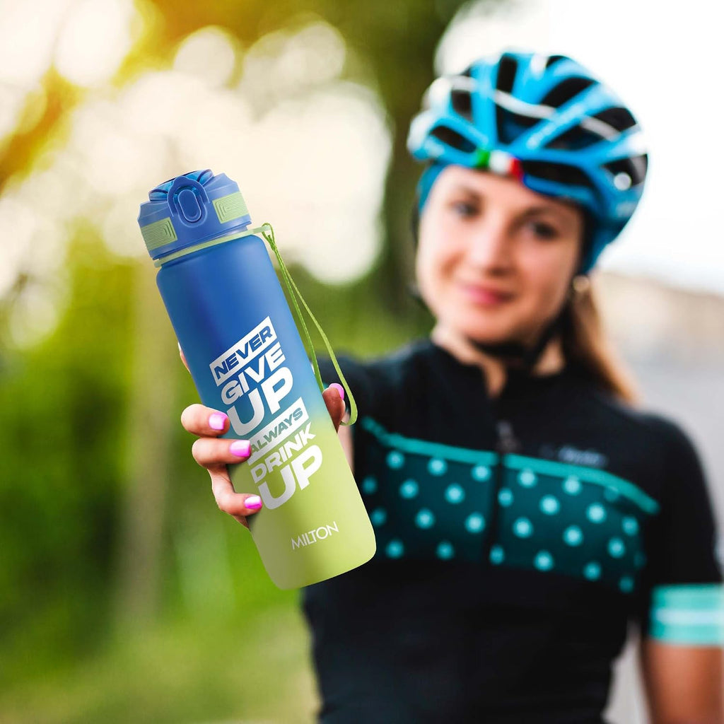 MILTON Gen'Z Water Bottle 1 ltr (Never Give Up), Motivational Water Bottles With Leak Proof Flip-Top Cap & Capacity Mark, Gym Bottle Sipper Water Bottle For Adults, Plastic, Blue
