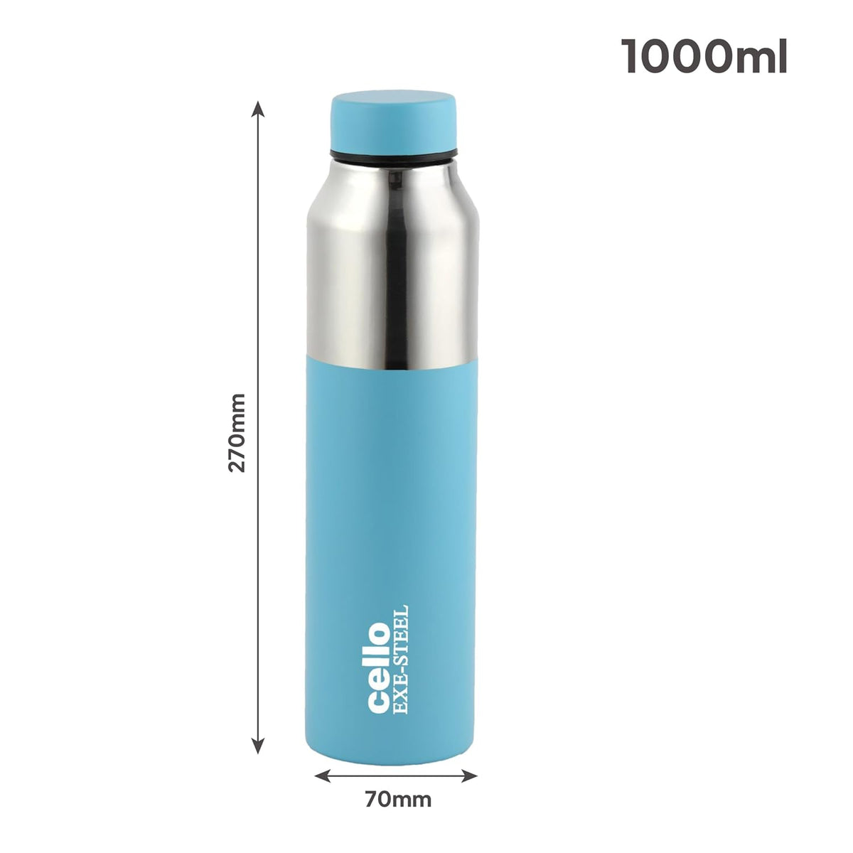 CELLO Arctic Stainless Steel Water Bottle for Office & Daily Use 1000 ml Blue | ISI Certified Fridge Safe Easy Grip Stylish Colorful Rustproof & Leakproof Steel Water Bottle for Travel Gym College