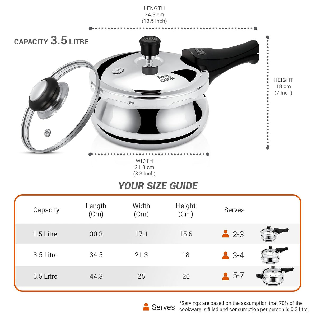 Milton Pro Cook Induction Cookware & Gas Stove Friendly Triply Stainless Steel Pressure Cooker 3.5 Litre with Dual Lid| Outer & Glass Lid | Gasket...