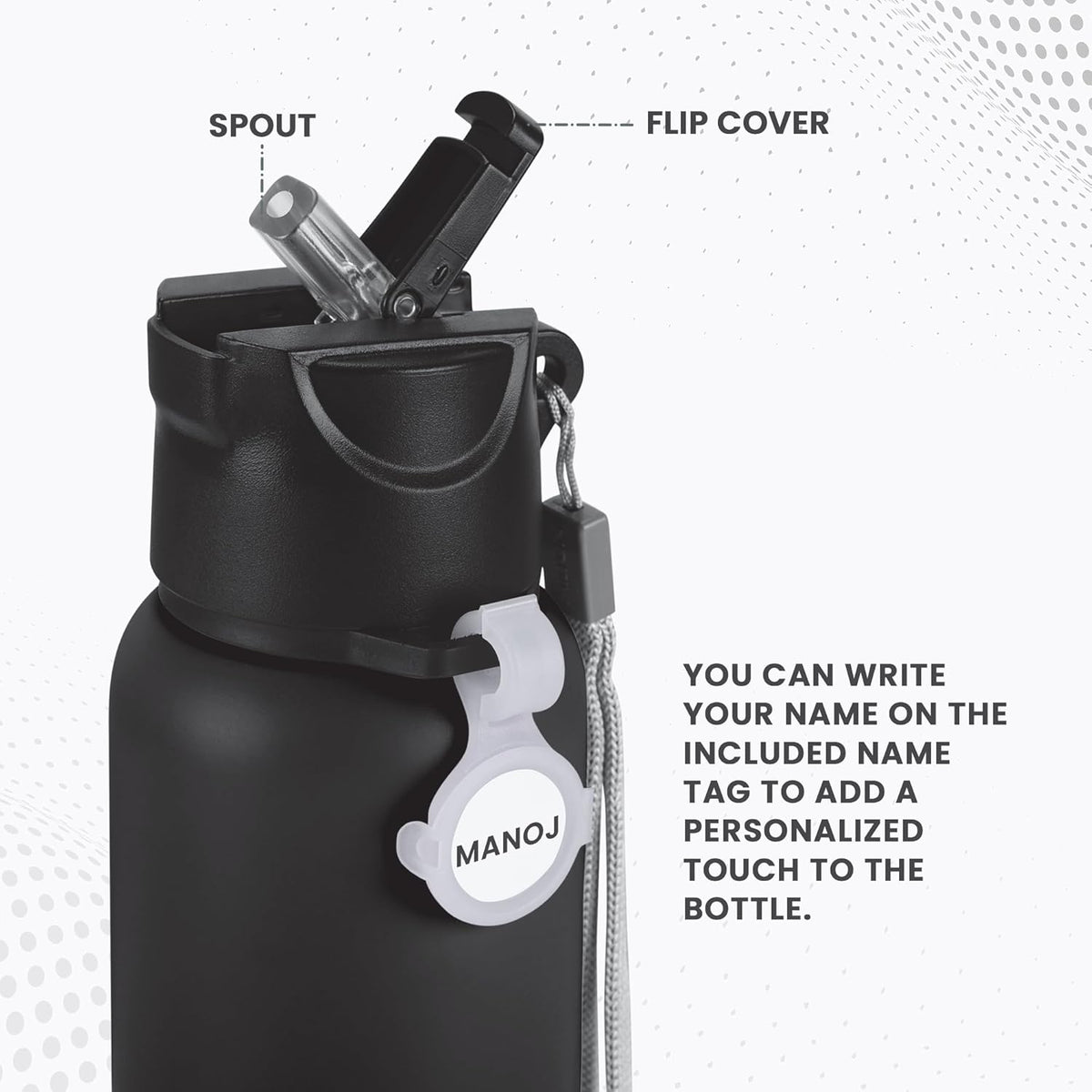 MILTON Sipstar 1000 Stainless Steel Sipper Water Bottle 875 ml, Single Walled, ISI Certified I Leak Proof Lid, Rust Proof I For School, Office, Gym I Black
