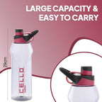 CELLO Fitbe Flip Cap Water Bottle For Daily Use 1000 ml, Black Pink | BPA Free, Reusable & Unbreakable Leakproof Lightweight Easy to Carry with Handle PET Water Bottle For Gym Office Indoor & Outdoor