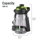 MILTON Eros 1000, 2-in-1 Sip or Gulp Lid Water Bottle 960ml | Unbreakable - Crystal Clear Plastic | Leak-Proof & BPA-Free, One-Click Open | Ideal for School, Office, Gym & Travel Use, Black
