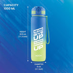 MILTON Gen'Z Water Bottle 1 ltr (Never Give Up), Motivational Water Bottles With Leak Proof Flip-Top Cap & Capacity Mark, Gym Bottle Sipper Water Bottle For Adults, Plastic, Blue