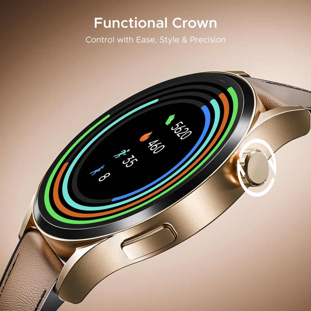 boAt Chrome Horizon, Premium Metal Body, Video Watch Faces, 1.51”(3.83cm) AMOLED Round Display, HRV & VO2 Max, Auto-Activity Detection, ASAP Charge, HRV Smartwatch for Men & Women (Coco Brown)