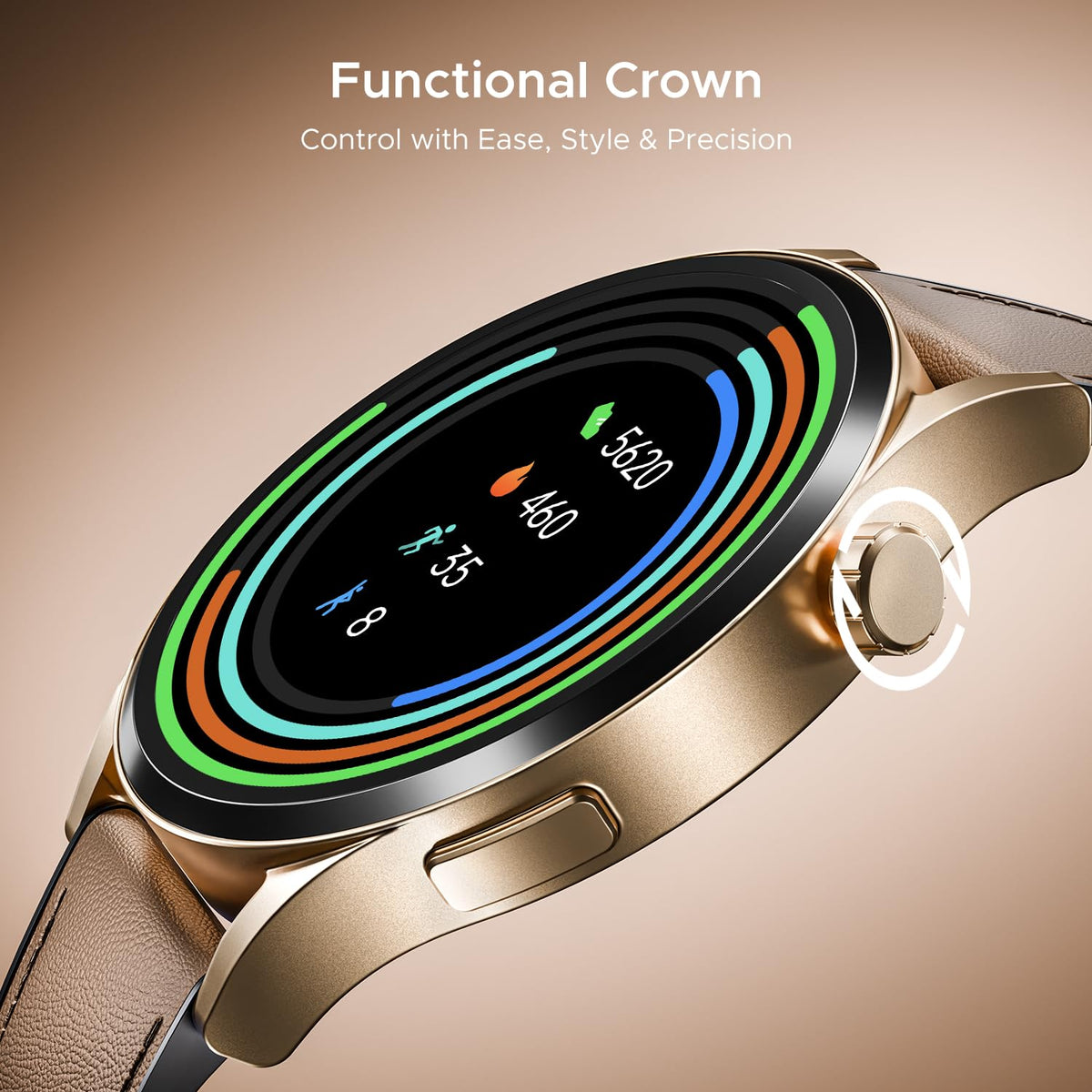 boAt Chrome Horizon, Premium Metal Body, Video Watch Faces, 1.51”(3.83cm) AMOLED Round Display, HRV & VO2 Max, Auto-Activity Detection, ASAP Charge, HRV Smartwatch for Men & Women (Coco Brown)