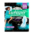 Whisper Bindazzz Nights 44 XXL Sanitary Pads, Upto 0% Leaks All Night Long(Pack of 2)