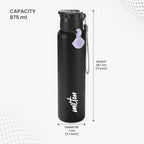 MILTON Sipstar 1000 Stainless Steel Sipper Water Bottle 875 ml, Single Walled, ISI Certified I Leak Proof Lid, Rust Proof I For School, Office, Gym I Black