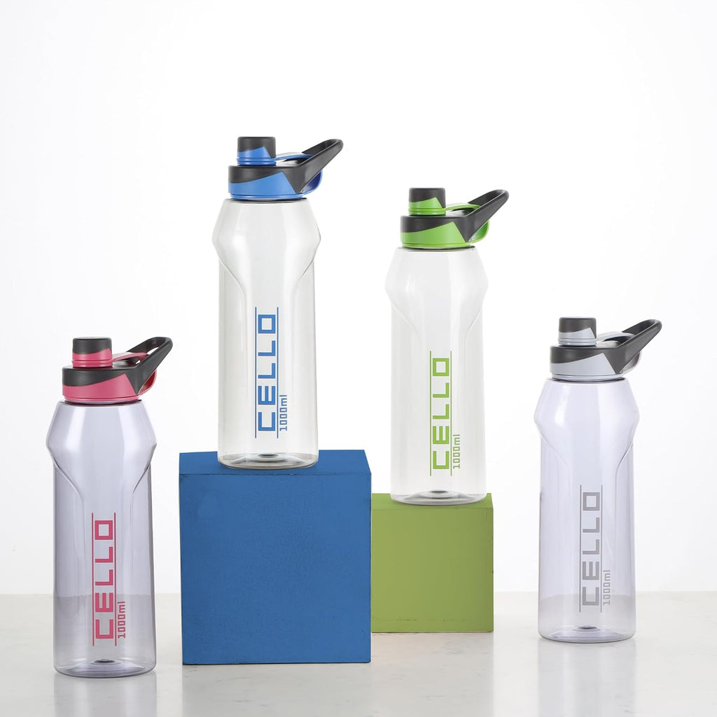 CELLO Fitbe Flip Cap Water Bottle For Daily Use 1000 ml, Black Pink | BPA Free, Reusable & Unbreakable Leakproof Lightweight Easy to Carry with Handle PET Water Bottle For Gym Office Indoor & Outdoor