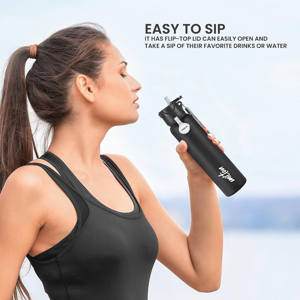 MILTON Sipstar 1000 Stainless Steel Sipper Water Bottle 875 ml, Single Walled, ISI Certified I Leak Proof Lid, Rust Proof I For School, Office, Gym I Black