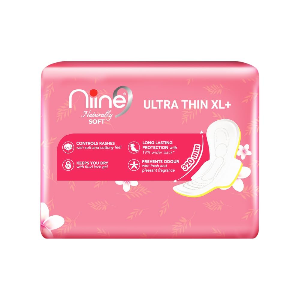 NIINE Naturally Soft Ultra Thin XL+ Sanitary Napkins |320mm Long|Cottony Soft Control Rashes
