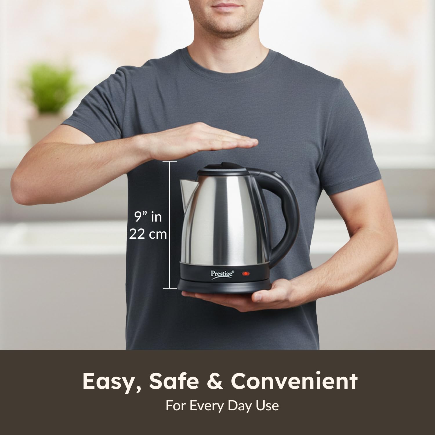 Prestige 1.5L PKOSS Stainless Steel Electric Kettle | 1350 Watts| Elegant Design | Cool-touch Handle and Lid | Automatic Cut-Off and Single-Touch Lid Locking | Black | 1Y Warranty | ISI Certified