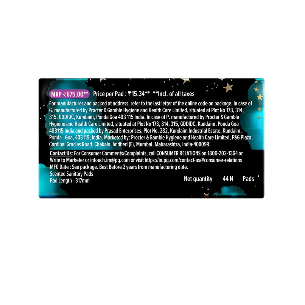 Whisper Bindazzz Nights 44 XXL Sanitary Pads, Upto 0% Leaks All Night Long(Pack of 2)
