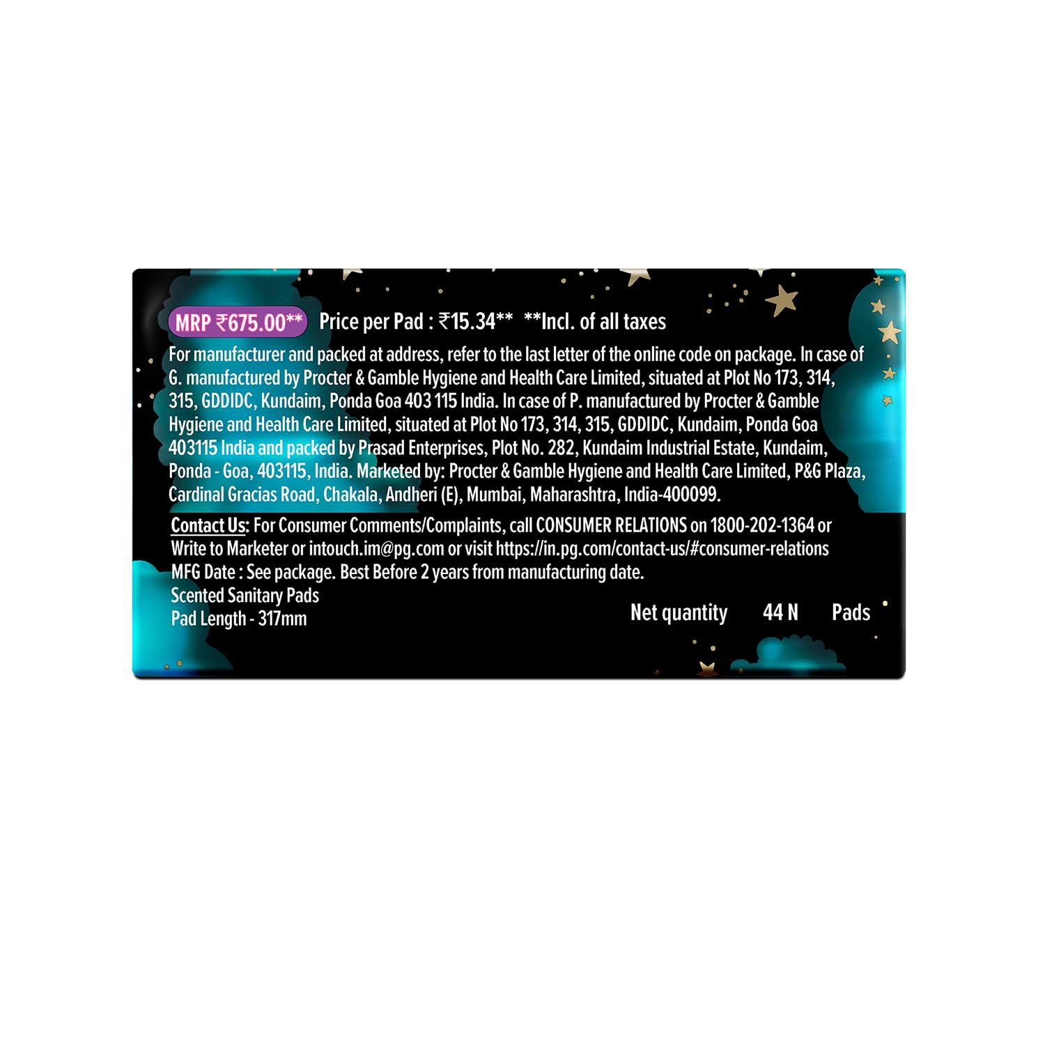 Whisper Bindazzz Nights 44 XXL Sanitary Pads, Upto 0% Leaks All Night Long(Pack of 2)