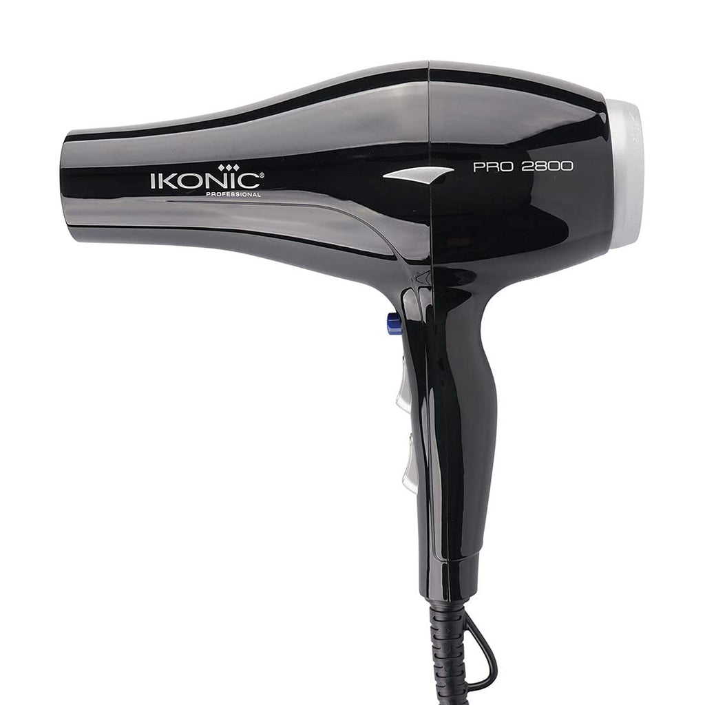 IKONIC Pro 2800+ Hair Dryer, Black|Professional|Brushless Dc Motor|Low Noise Function|Lightweight Design|Interchangeable Nozzle|Diffuser Attachment|Versatile Heat&Speed Setting|2600 Watts