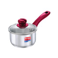 Prestige Platina Popular Stainless Steel Gas and Induction Compatible Sauce Pan with Glass Lid, 140 mm