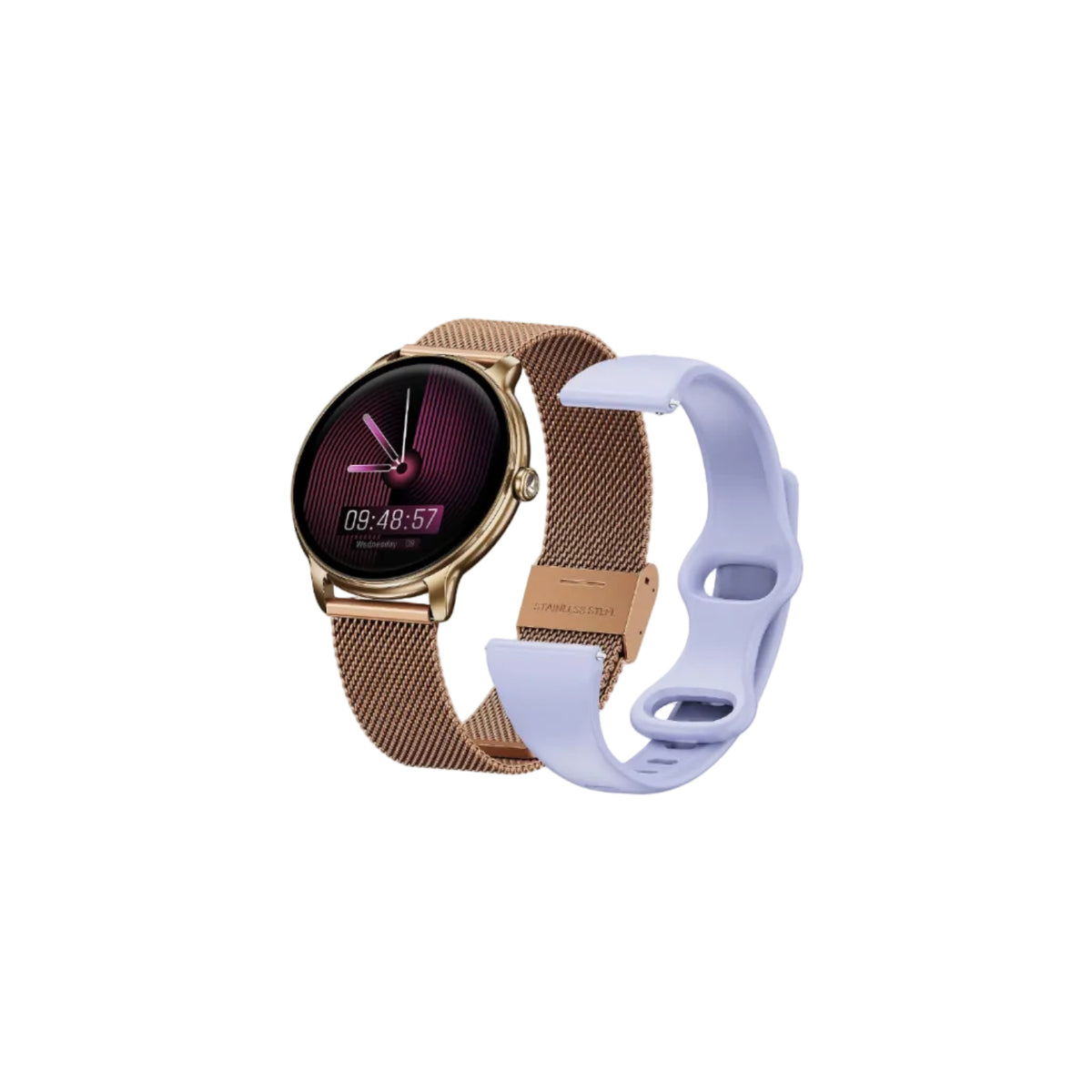 boAt Chrome Iris Smart Watch for Women - Elegant Ultra-Sleek Dial, Light-Weight Metal Body, 1.32" AMOLED Display, 1000 Nits, AOD, Female Wellness Tracking Watch for Woman (Gold & Lilac Dual Strap)