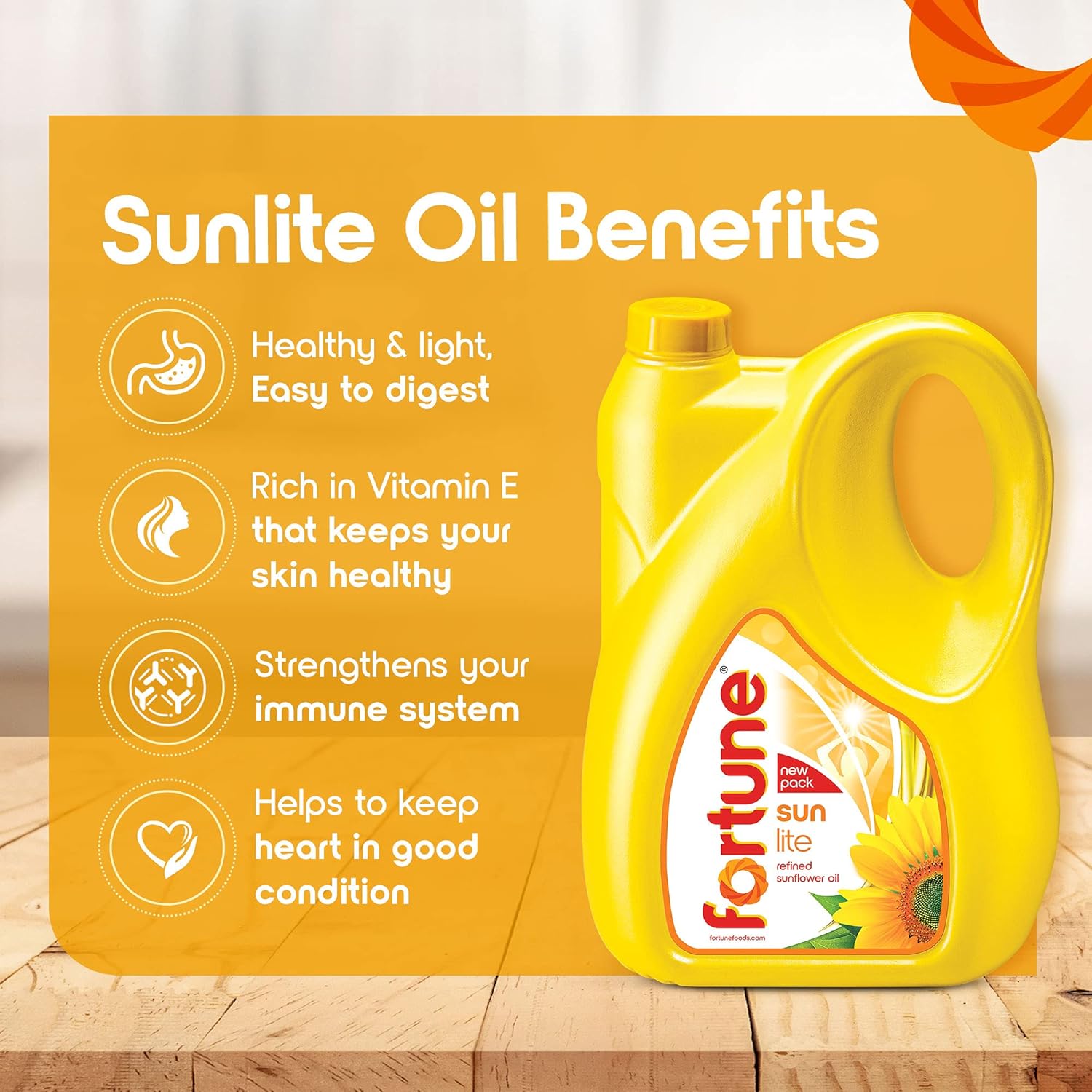 Fortune Sunlite Refined Sunflower Oil, 4.35 Kg