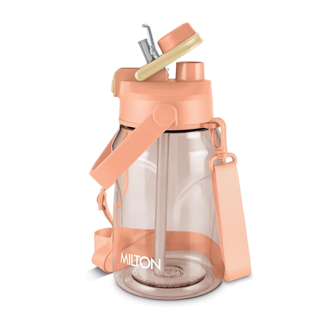 MILTON Eros 1000, 2-in-1 Sip or Gulp Lid Water Bottle 960ml | Unbreakable - Crystal Clear Plastic | Leak-Proof & BPA-Free, One-Click Open | Ideal for School, Office, Gym & Travel Use, Peach