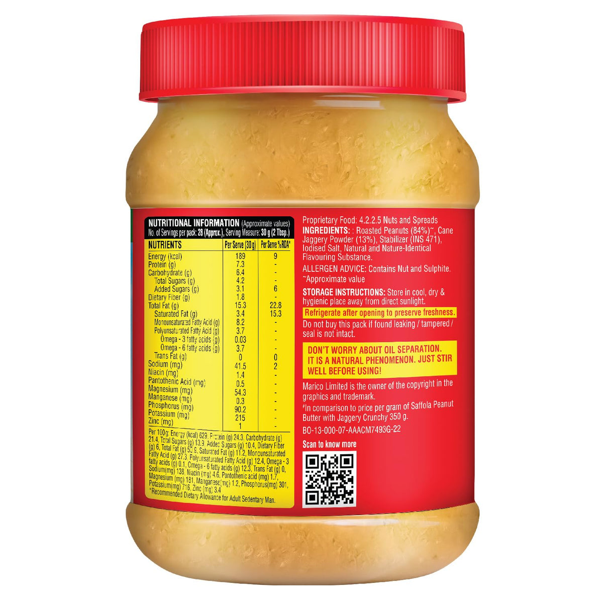 Saffola Peanut Butter with Jaggery, Crunchy 850 gm (Pack of 2)
