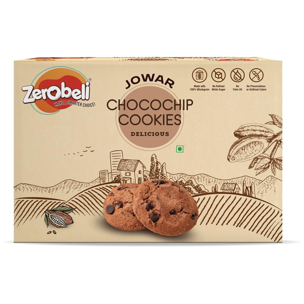 Zerobeli Jowar Choco Chip Cookies | 250g | Made with Jowar,