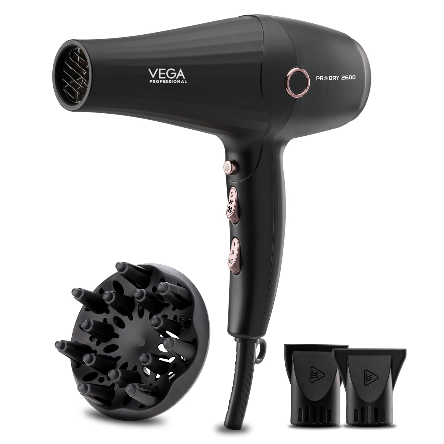 VEGA PROFESSIONAL Pro Dry 2600W Hair Dryer for Women & Men, Professional Blow Dryer with Combination of 4 Heat & 2 Speed Settings, Cool Shot Button & 16 Amp Plug, Salon Hair Styling at Home (VPPHD-11)