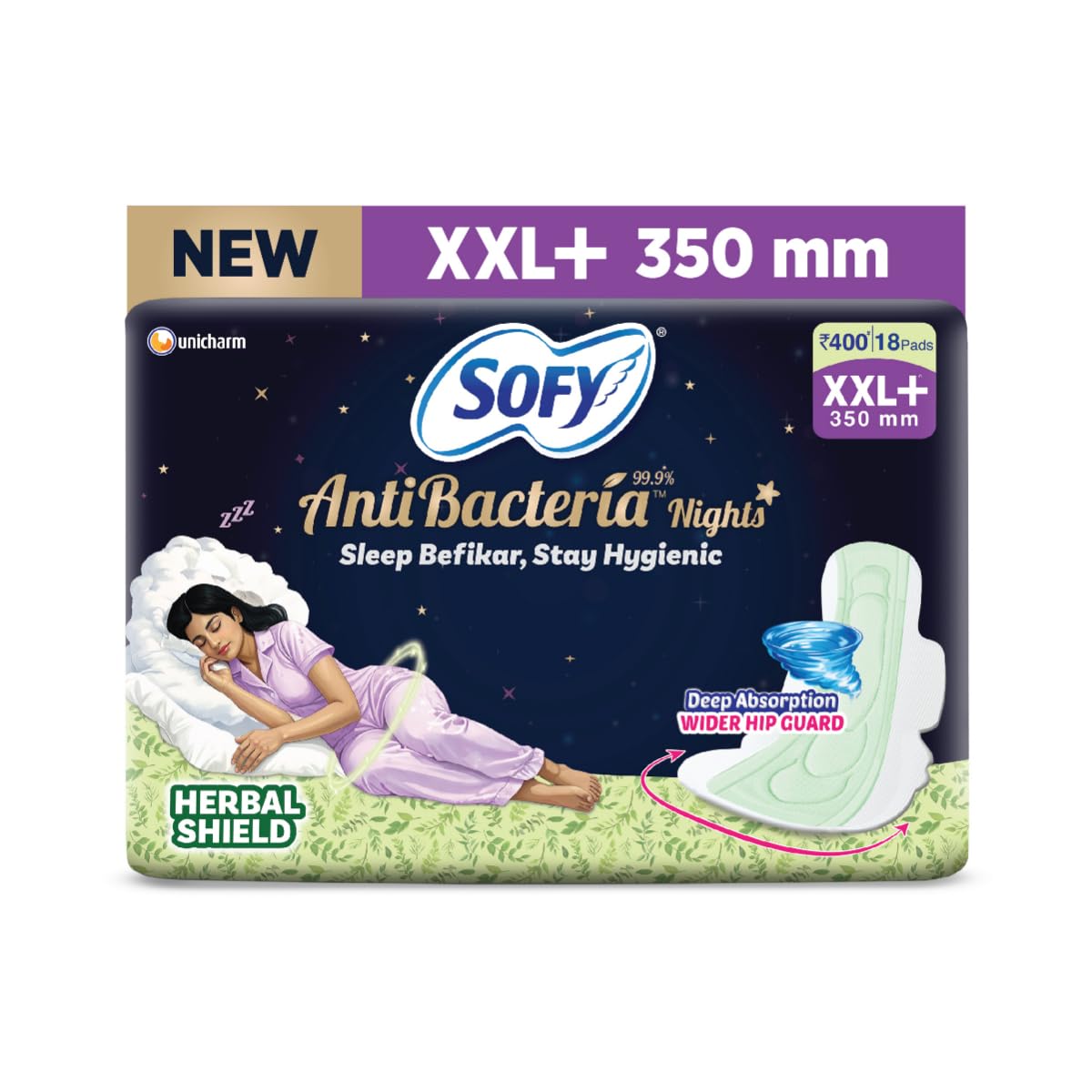 Sofy Women Antibacteria XXL+ Sanitary Pads |Night Protection  Pack Of 18