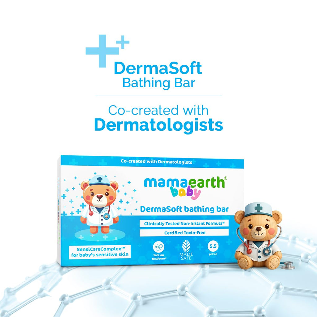 Mamaearth Baby DermaSoft Bathing Bar with SensiCareComplexTM for Baby's Sensitive Skin - 75 g | Pack of 1 | Co-created with Dermatologists for Newborns | Enriched with SensiCareComplexTM for Baby's Sensitive Skin | Safe and Non-irritant formula*