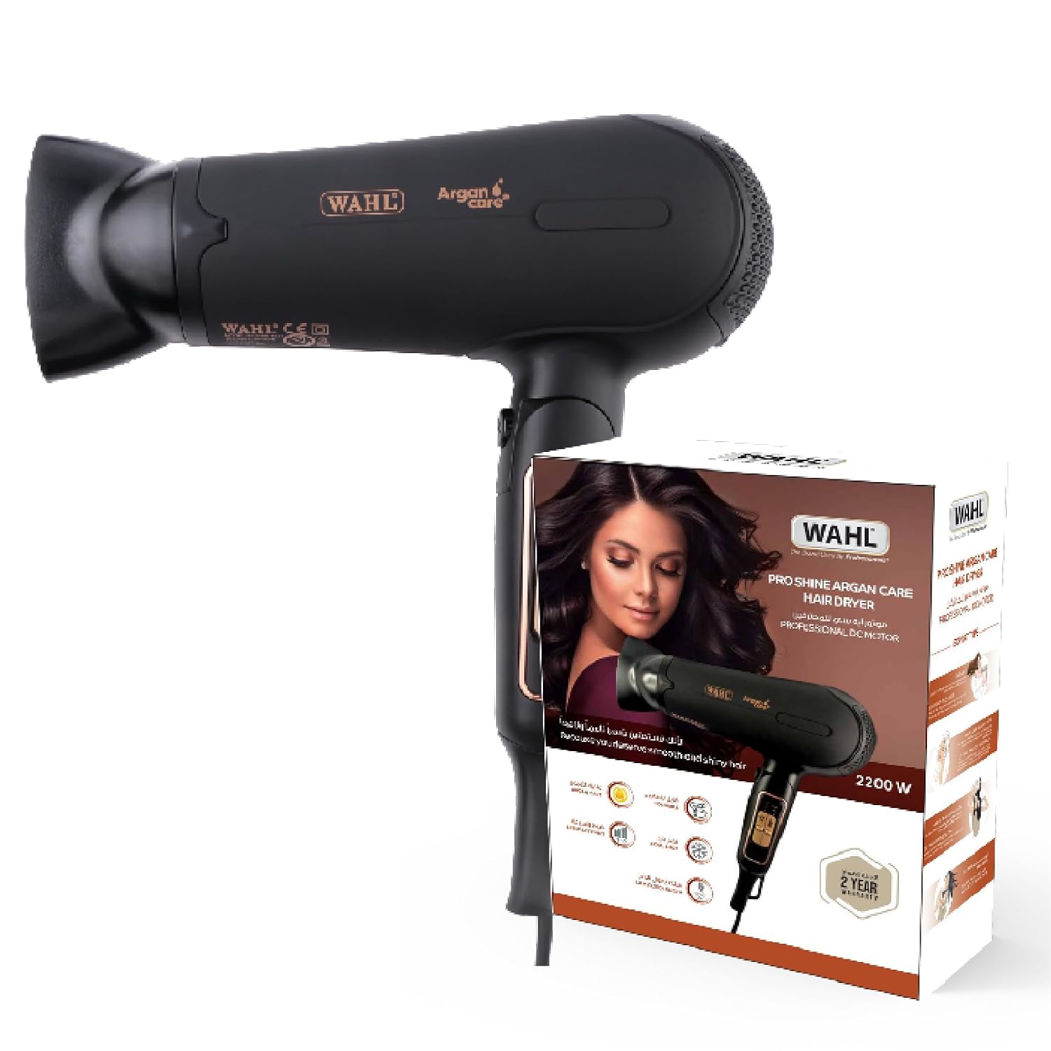 Wahl India WCHD8-1324 Argan Oil Infused Hair Dryer; 3 Heat & 2 Speed Settings; 2200 Watts, 2 attachments- Concentrator and diffuser, Black