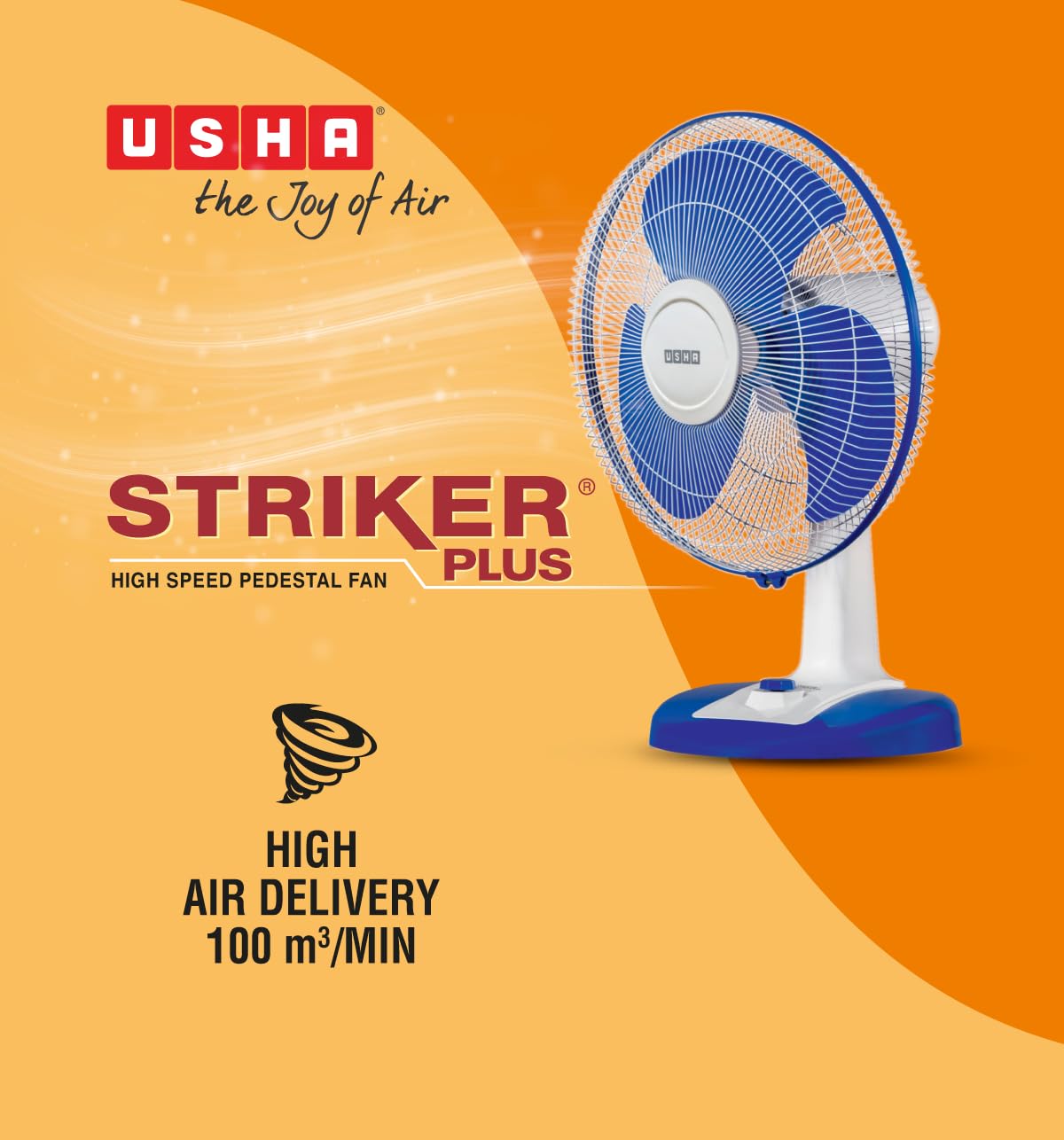 USHA Striker Plus Table Fan | 400mm Sweep | 2100 RPM High-Speed Air Delivery | 100% Copper Motor |Jerk-Free Uniform Oscillation |Aerodynamic Blade Design |Anti-Rust Protection | 2-Year Warranty |Blue