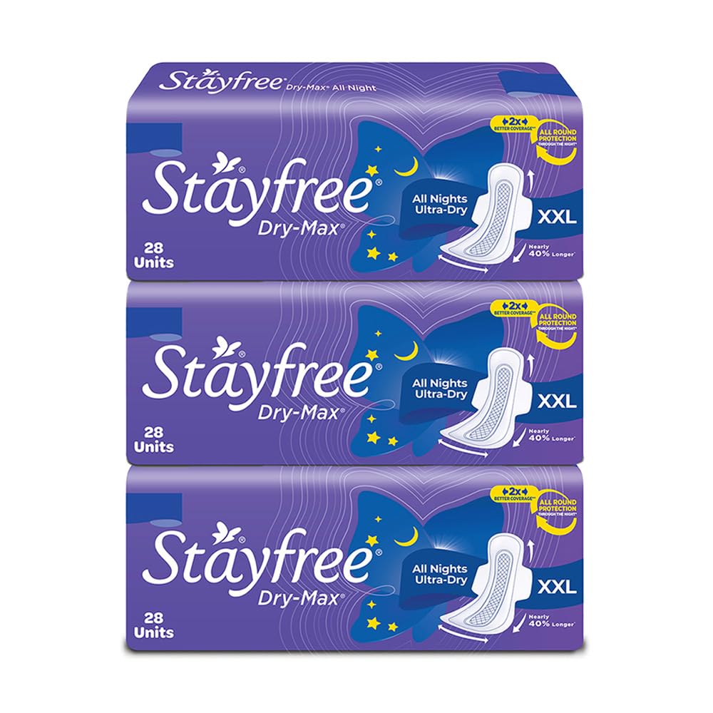 Stayfree Dry Max All Night XXL Dry Cover Sanitary Pads For Women Combo, 28s x 3 (84 Pads)