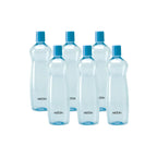MILTON Pacific Pack of 6 Water Bottles, 1 Litre Each, Reusable Plastic Fridge Bottle Set, BPA Free and Leak Proof Bottles for Travel, Work, Blue