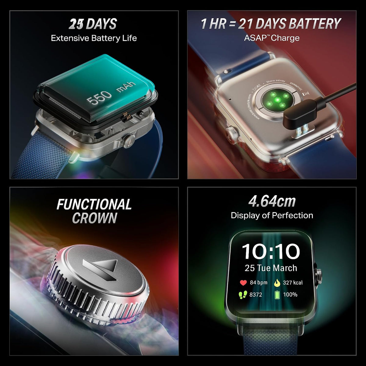 boAt Storm Infinity w/21 Days Extensive Battery Life, BT Calling, Huge 550mAh Battery, Fast Charge, 1.83” (4.65cm) Display, HR, SpO2 & Sleep Tracking, Smart Watch for Men & Women (Deep Blue)