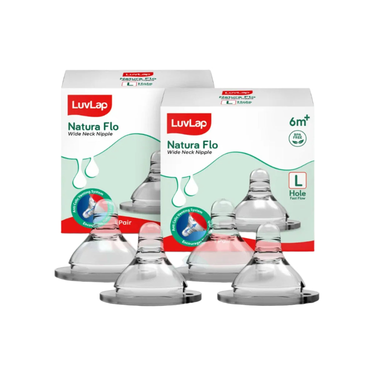 LuvLap Wide Neck Teat/Nipple, Fast Flow, 100% Liquid Silicone, BPA Free, 6m+, Pack of 4