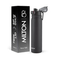 MILTON Reva 1000 ISI Certified Stainless Steel Water Bottle with Twin Lid Sip or Gulp, 1 Litre | Single Wall, BPA-Free, Leakproof | Sturdy Handle | Ideal for Home, Office, Gym & Travel, Black